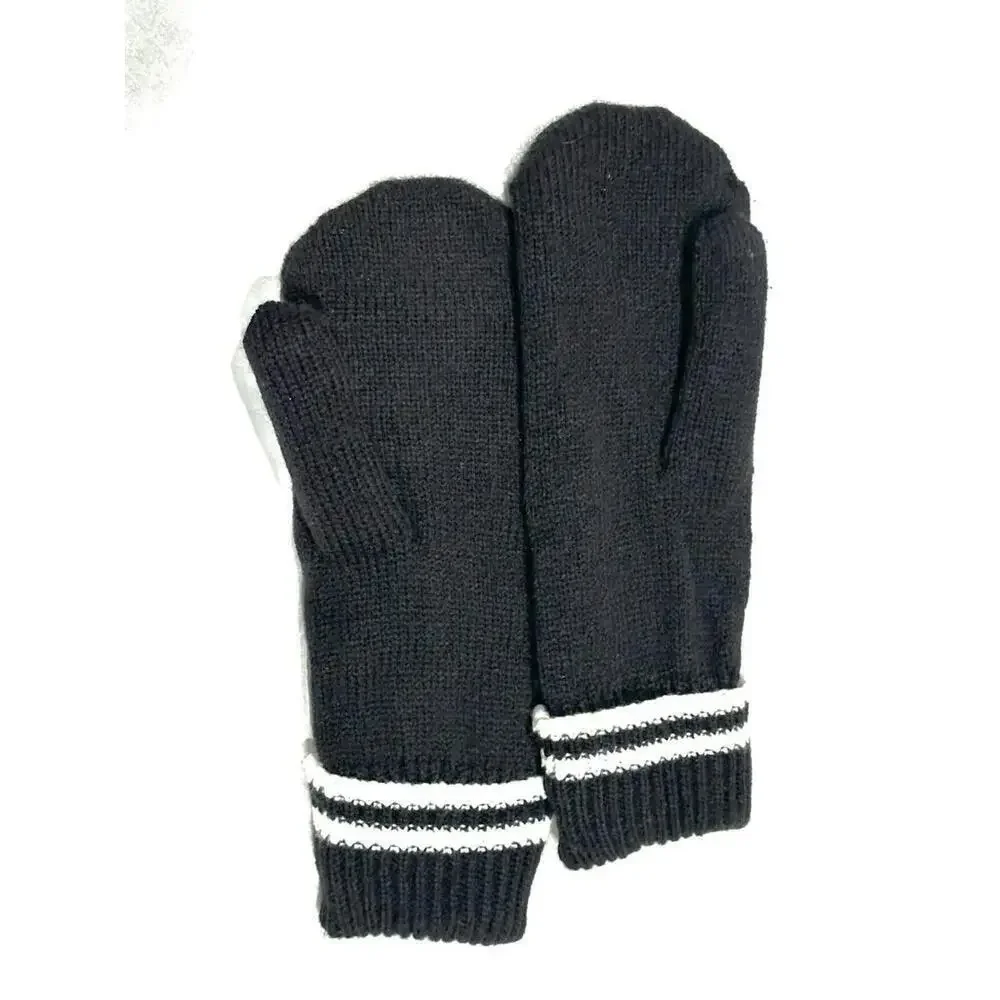 NEW Gertex Womens Knit Mittens Black and White Stipe Soft Lining Warm One Size